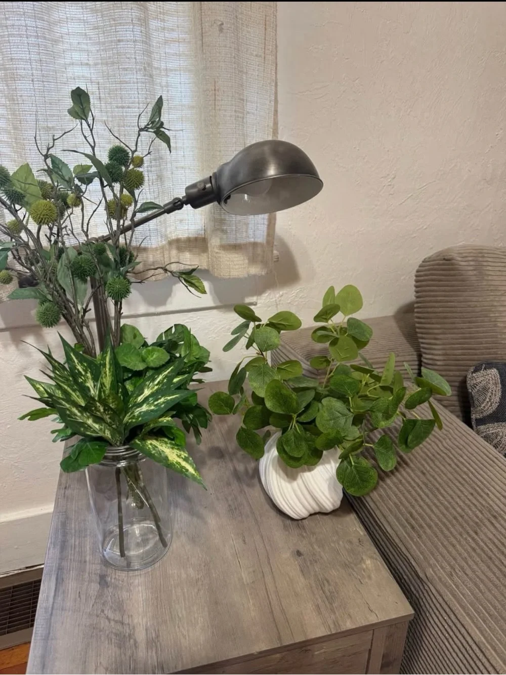 Green Faux Pilea Plant in White Ceramic Pot/ Artificial Plant Stems Home Accents